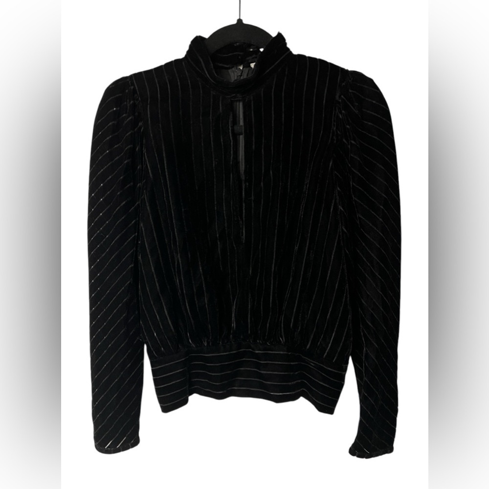 FRAME Women’s High Neck Black Velvet Smocked Blouse Size XS